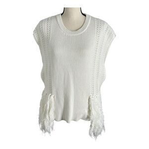 By Anthropologie Sweater Women's One Size Ivory‎ Knit V-Neck Sleeveless Pullover